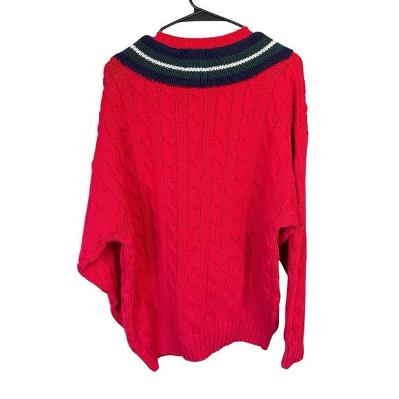 Vtg 90s Gap Vneck Cableknit Red Sweater Preppy Prep Academia L Criquet Old Money - Picture 4 of 6